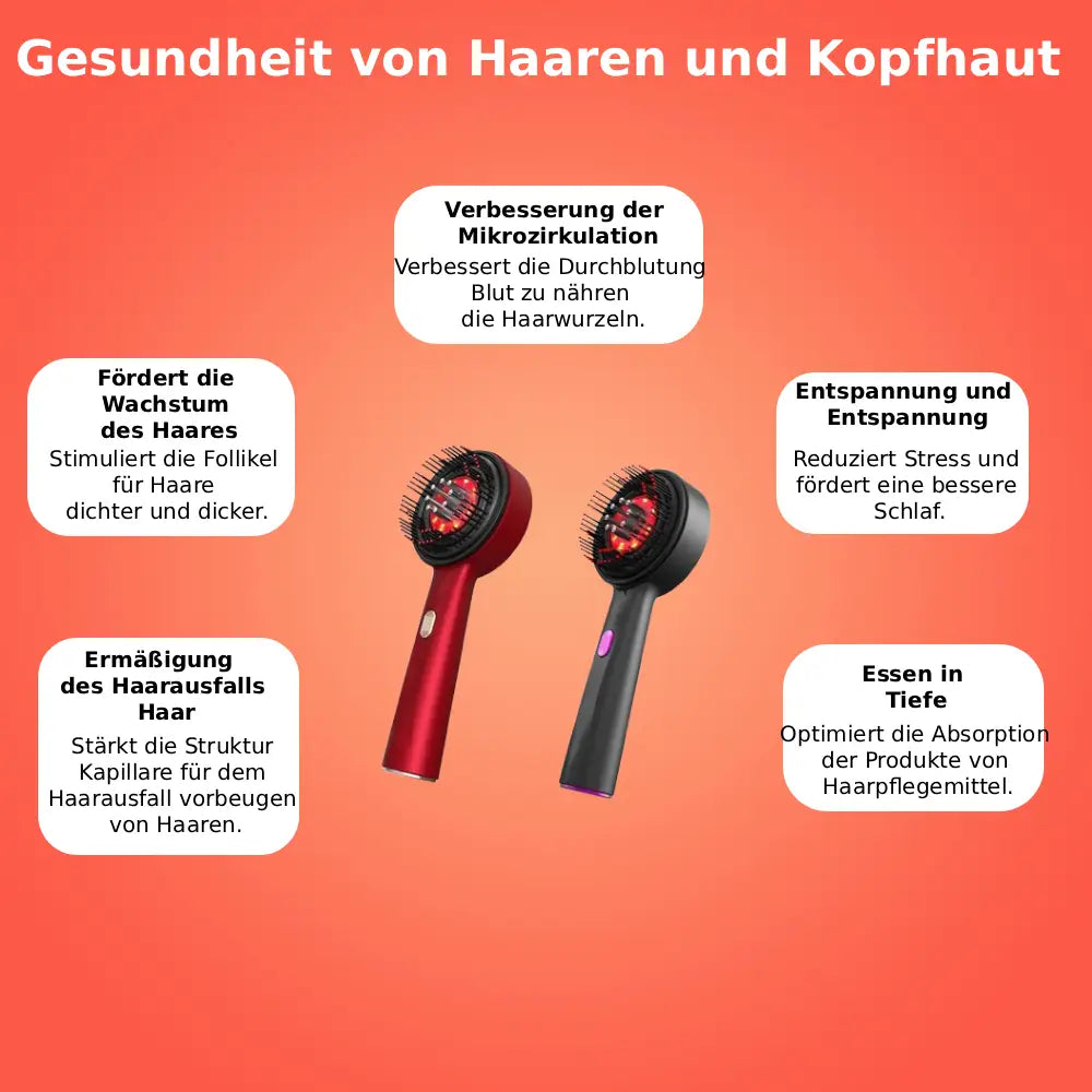 Wohlgefuhl™ | Elektrischer Kopfhaut-Massagekamm Kopfhaut-Öl-Applikator Haarpflege Rotlicht-Kopfmassagegerät für Haaransatzwachstum Anti-Haarausfall Haarbürste