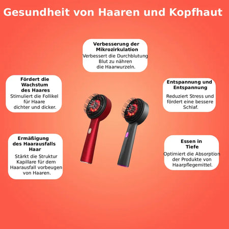 Wohlgefuhl™ | Elektrischer Kopfhaut-Massagekamm Kopfhaut-Öl-Applikator Haarpflege Rotlicht-Kopfmassagegerät für Haaransatzwachstum Anti-Haarausfall Haarbürste